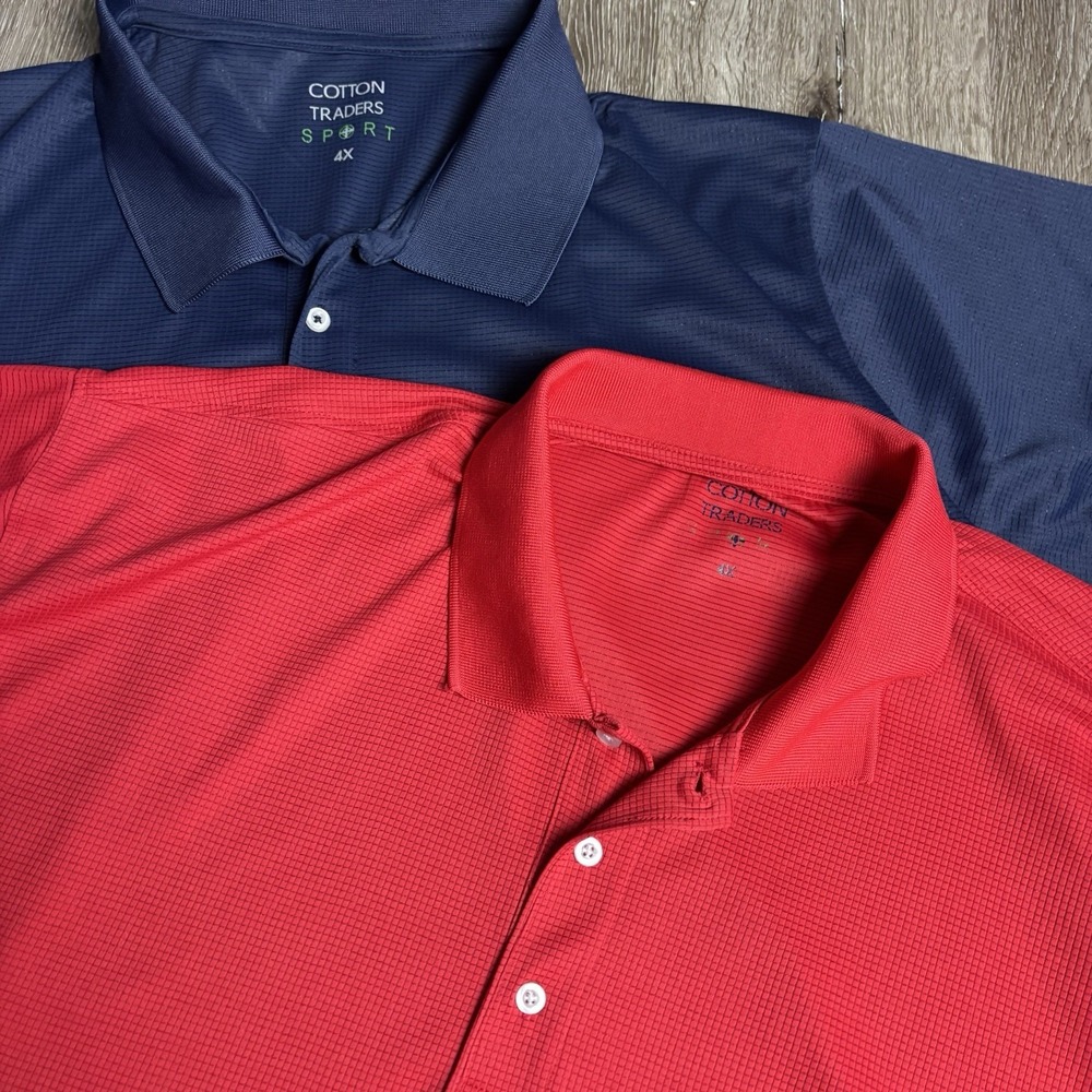 Cotton Traders Sport Men's 4X Waffle Texture Navy Red SS Polo Shirts Lot Of 2